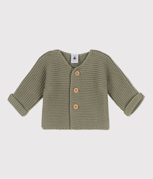 Babies' Moss Stitch Cotton Cardigan green