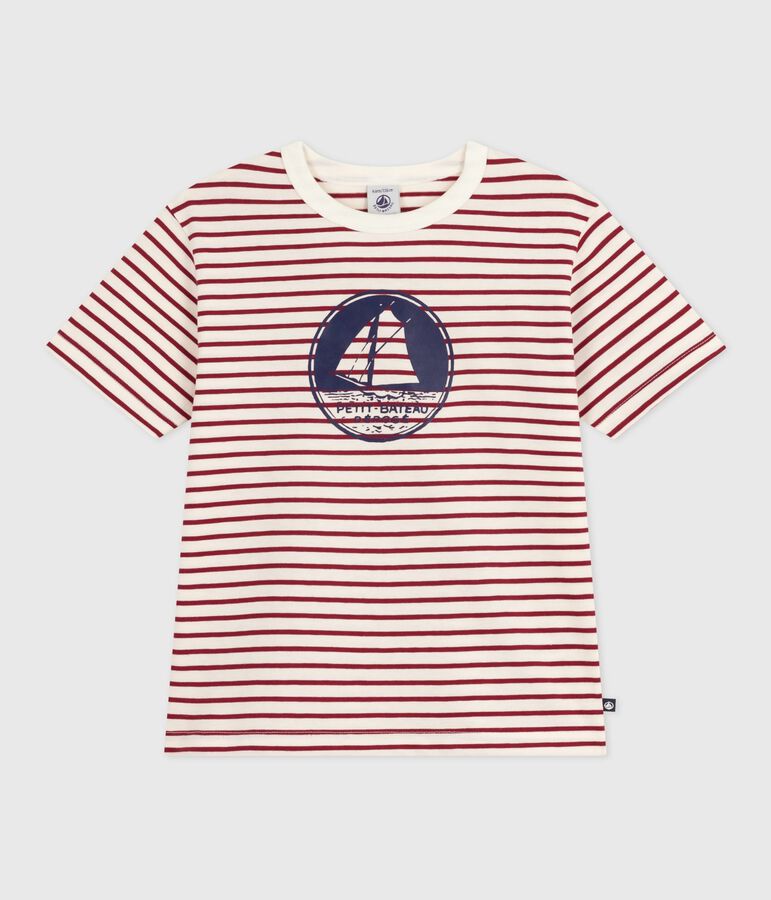 Children's short-sleeved printed T-shirt Ecru/red