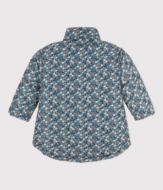 Girls' Patterned Mid Length Puffer Jacket blue/multicolor