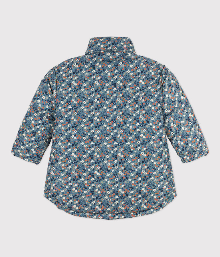 Girls' Patterned Mid Length Puffer Jacket blue/multicolor