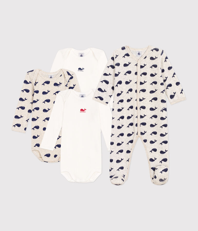 Babies' Pyjamas and 3-Pack of Whale Patterned Bodysuits multicolor
