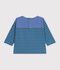 Babies' long-sleeved stripy cotton T-shirt. blue/green
