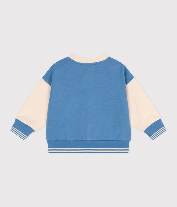 Babies' varsity-style jacket in colourblock cotton blue/ecru