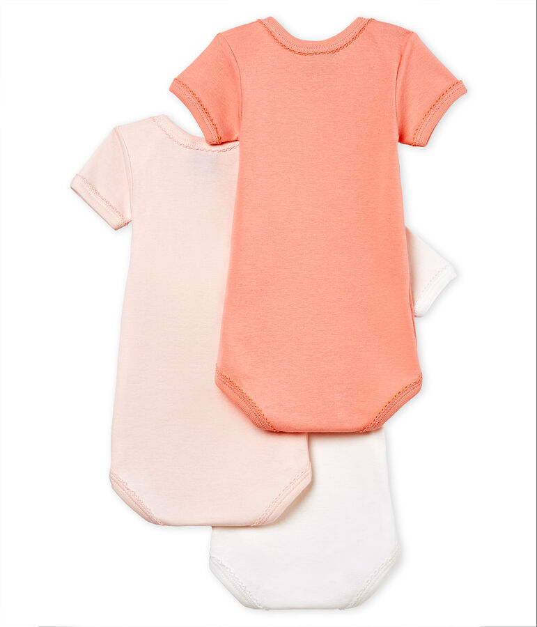 Baby Girls' Short-Sleeved Cotton and Linen Bodysuit - Set of 3 variante 1