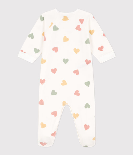 Babies' multicoloured heart-patterned velour pyjamas MARSHMALLOW white/MULTICO white