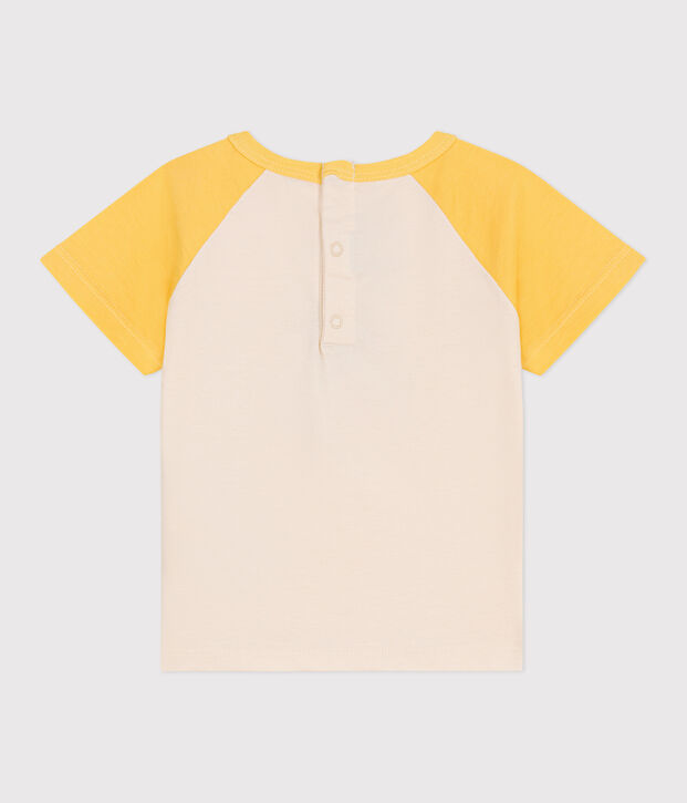 Babies' short-sleeved colourblock cotton T-shirt yellow/yellow