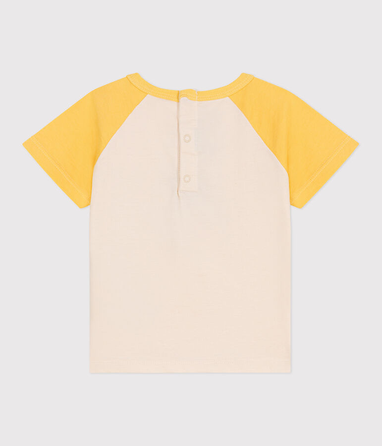 Babies' short-sleeved colourblock cotton T-shirt Ecru/yellow