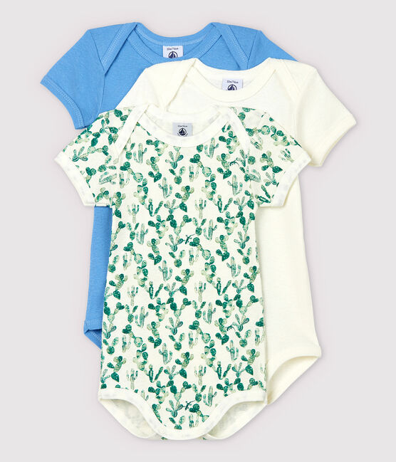 Babies' Short-Sleeved Cactus Pattern Cotton and Linen Bodysuit - 3-Pack variante 1