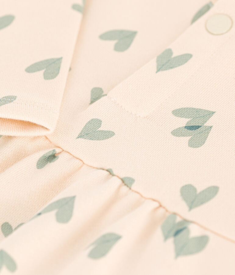 Babies' Long-Sleeved Fleece Dress Ecru/green