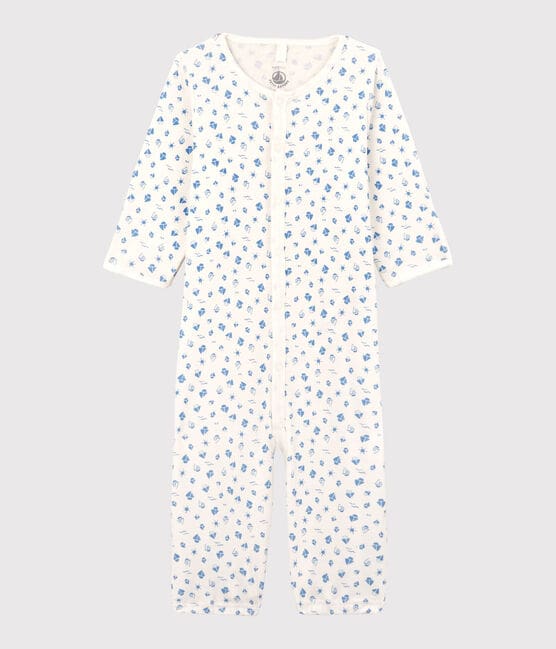 Babies' Cherry Pattern Organic Cotton Jumpsuit/Sleeping Bag MARSHMALLOW white/COOL blue