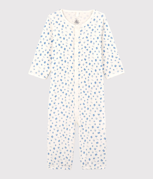 Babies' Cherry Pattern Organic Cotton Jumpsuit/Sleeping Bag white/blue