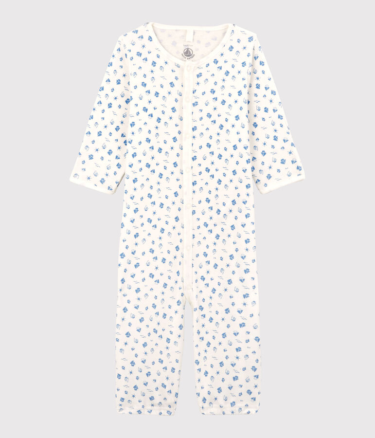 Babies' Cherry Pattern Organic Cotton Jumpsuit/Sleeping Bag white/blue