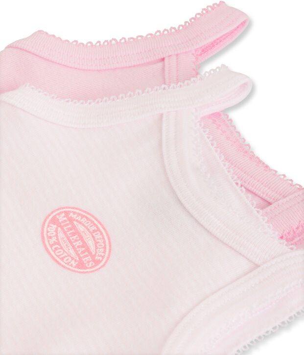 Pack of 2 baby girl plain/milleraies bodysuits with straps . set