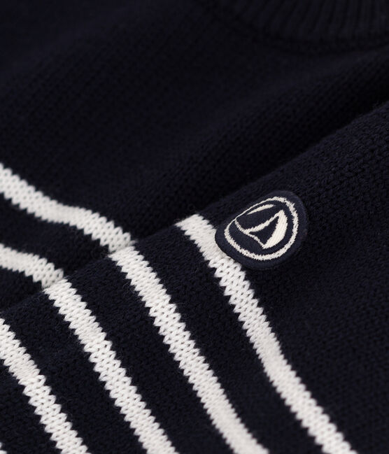 Children's stripy sailor jumper in wool and cotton SMOKING blue/MARSHMALLOW white