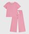 Children's cotton pyjamas with short sleeves and wide stripy legs PEONIA pink/MARSHMALLOW
