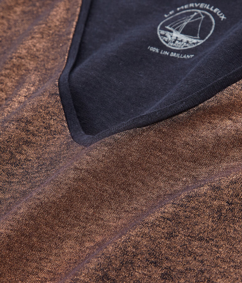 Women's iridescent linen short-sleeved t-shirt SMOKING blue/COPPER pink