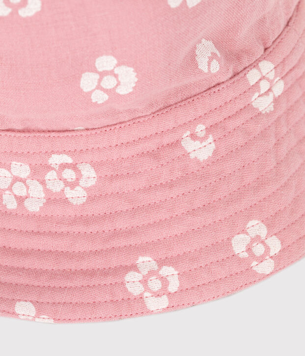 CHILDREN'S PINK FLORAL COTTON GAUZE HAT FOR GIRL pink/white