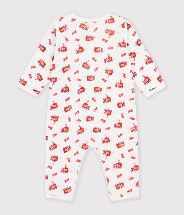 Babies' footless firefighter-print cotton pyjama suit white/multicolor