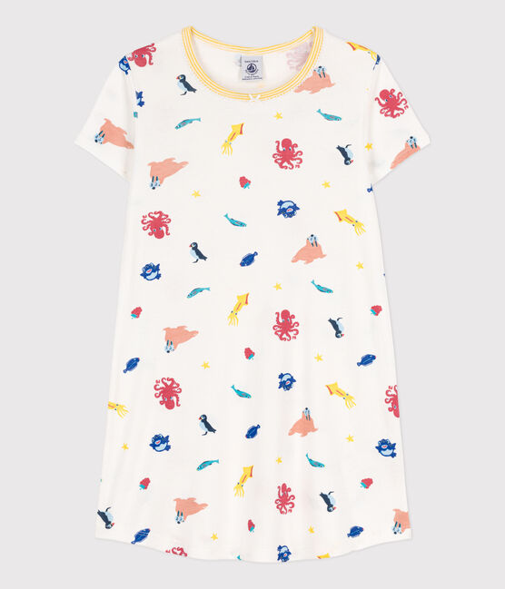 Girls' Glow-In-The-Dark Cotton Nightdress MARSHMALLOW white/MULTICO white