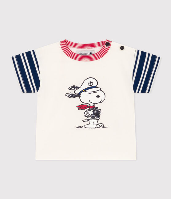 Petit Bateau X Snoopy t-shirt in lightweight baby jersey MARSHMALLOW white/MULTICO white