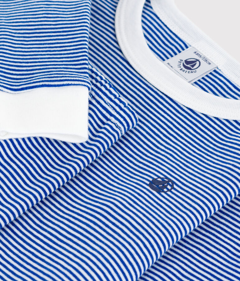 Children's stripy cotton pyjamas with snug-fitting legs blue/white