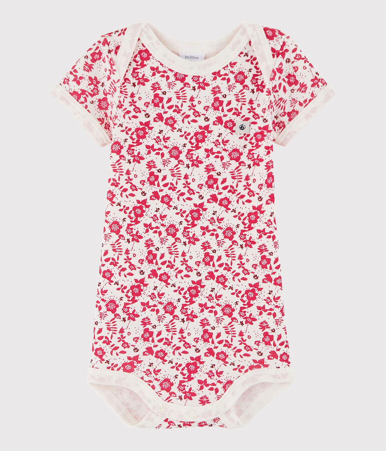Baby Boys' Short-Sleeved Bodysuit MARSHMALLOW white/FLASHY pink