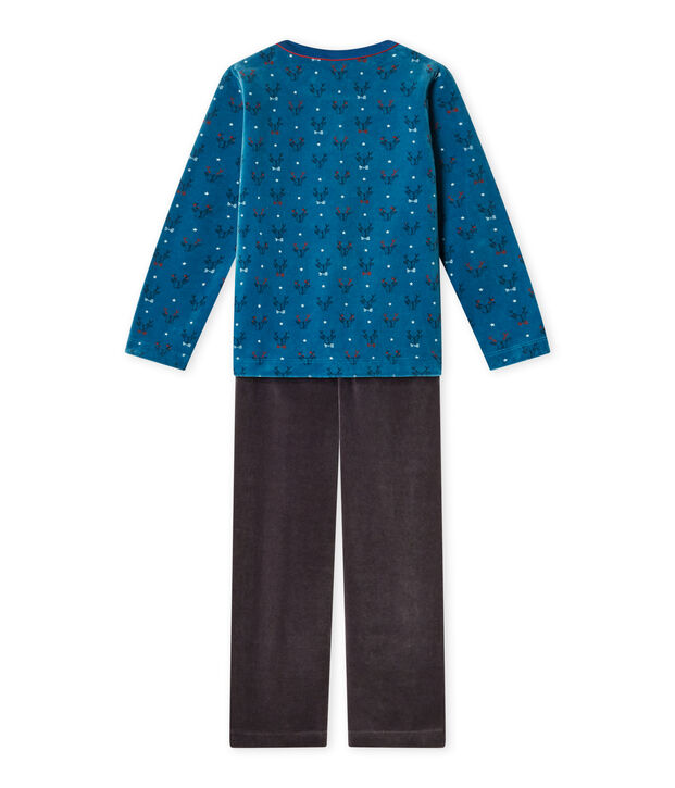 Boy's terry velour pyjamas grey/green/multicolor