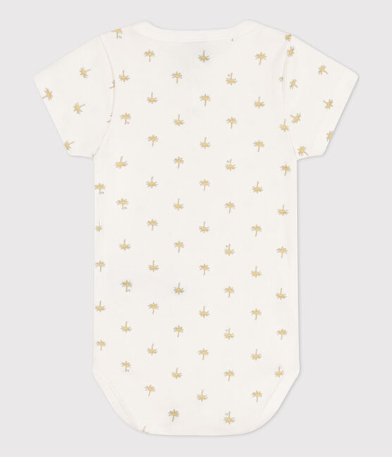 Babies' Short-Sleeved Cotton Palm Print Bodysuit MARSHMALLOW white/MULTICO white