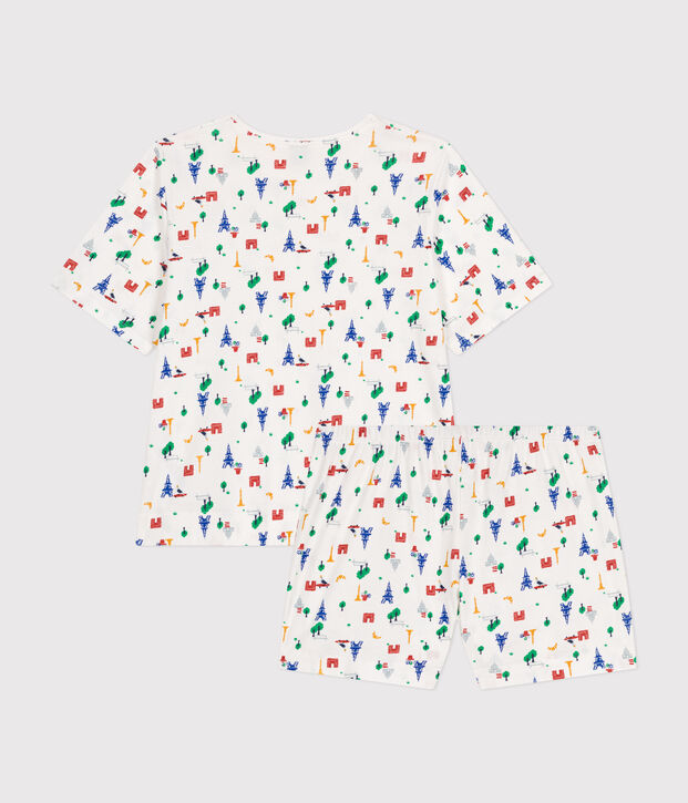 Women's Paris-pattern Cotton Pyjama Shorts and T-shirt white/blue/multicolor