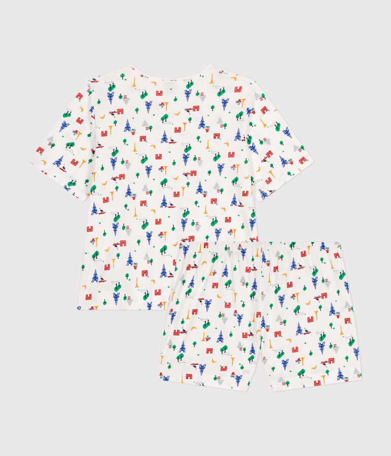 Women's Paris-pattern Cotton Pyjama Shorts and T-shirt white/blue/multicolor