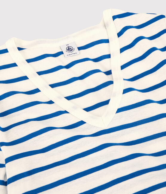 Women's Iconic Organic Cotton V-Neck T-Shirt MARSHMALLOW white/DELFT blue