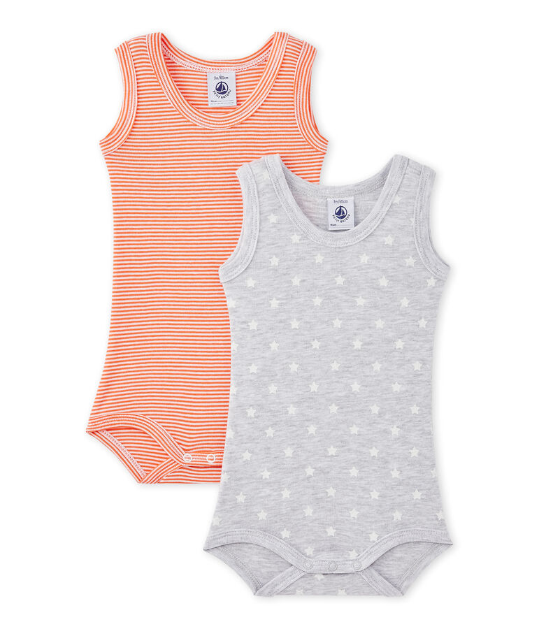 Set of 2 baby boys' sleeveless bodysuits white