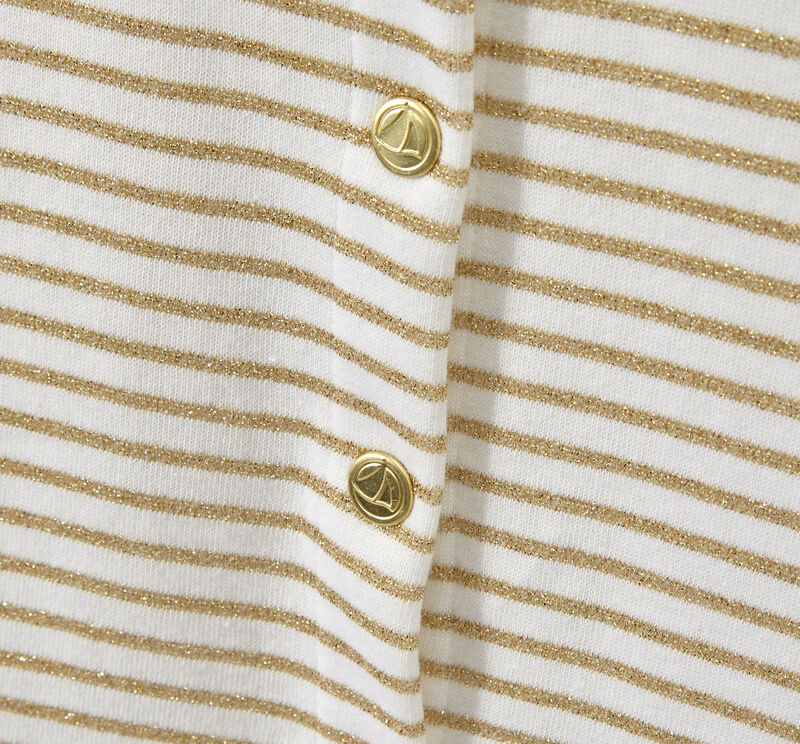 Girl's striped cardigan MARSHMALLOW white/EM DORE brown