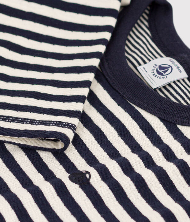 Boys' long-sleeved tube knit T-shirt blue/ecru