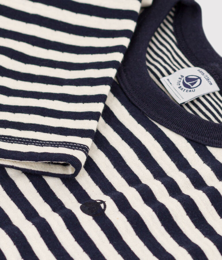 Boys' long-sleeved tube knit T-shirt blue/ecru