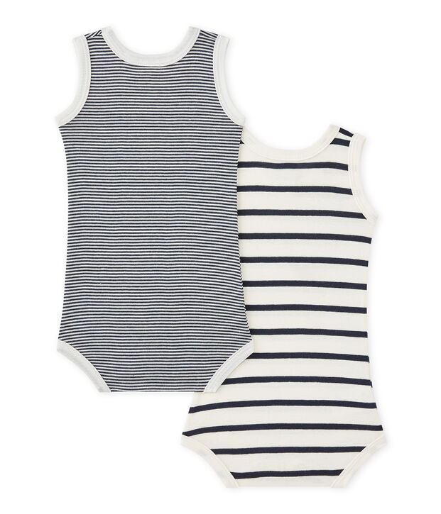 Pack of 2 baby boy sleeveless striped bodysuits white