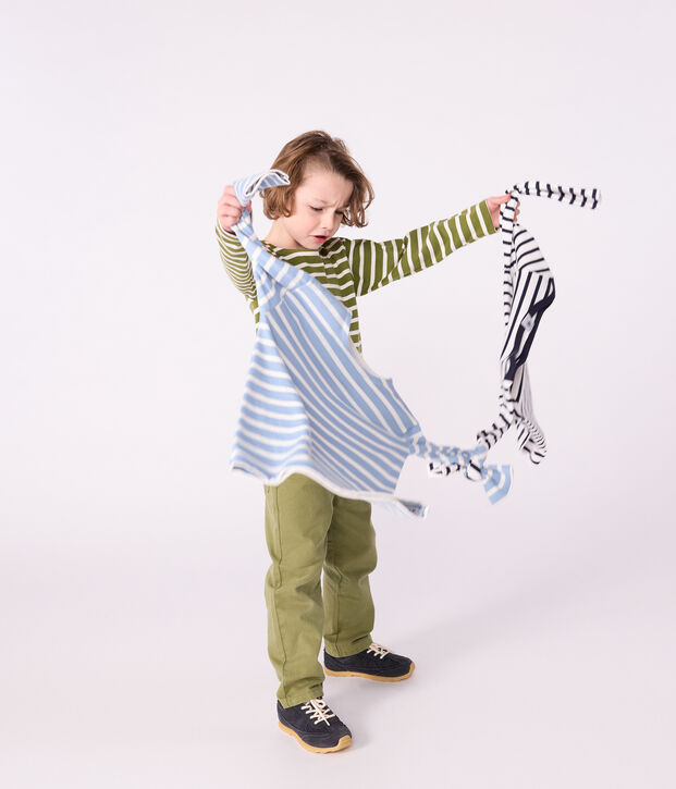 Children's cotton Breton top green/ecru