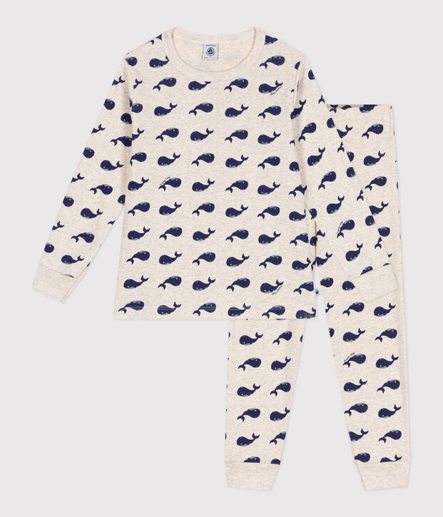 Children's pyjamas in cotton printed with whales beige/blue