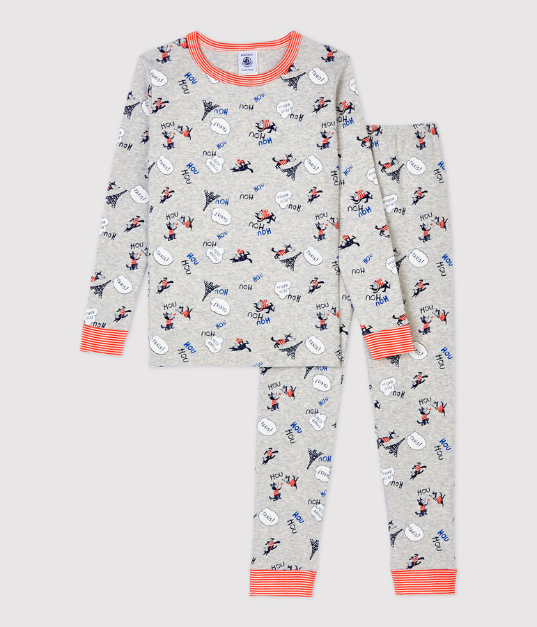 Boys' Snugfit Paris Print Organic Cotton Pyjamas BELUGA grey/MULTICO white