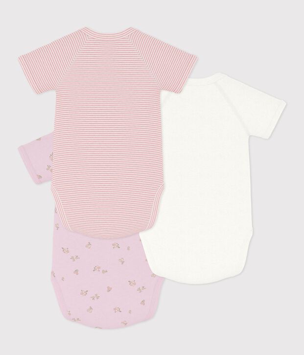 Pack of babies' short-sleeved printed cotton wrapover bodies multicolor