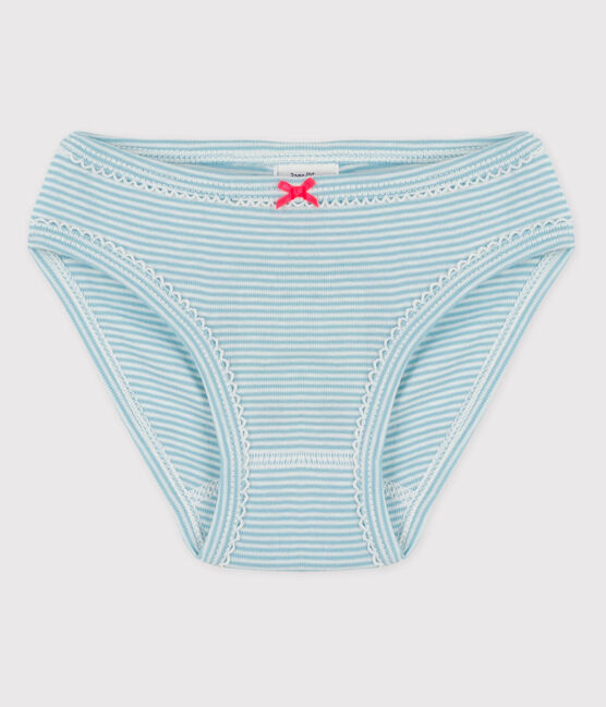 Girls' Cotton Briefs TIKI blue/MARSHMALLOW white
