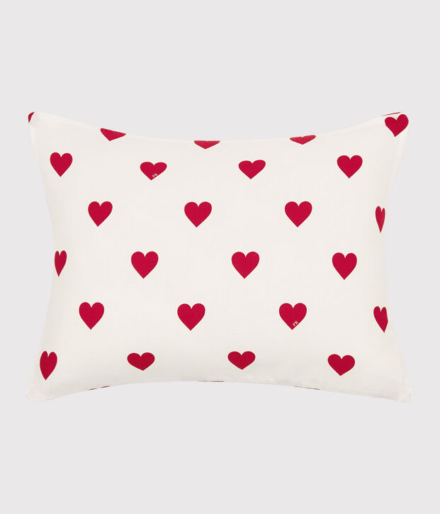 Red Heart Pattern Poplin Cushion white/red