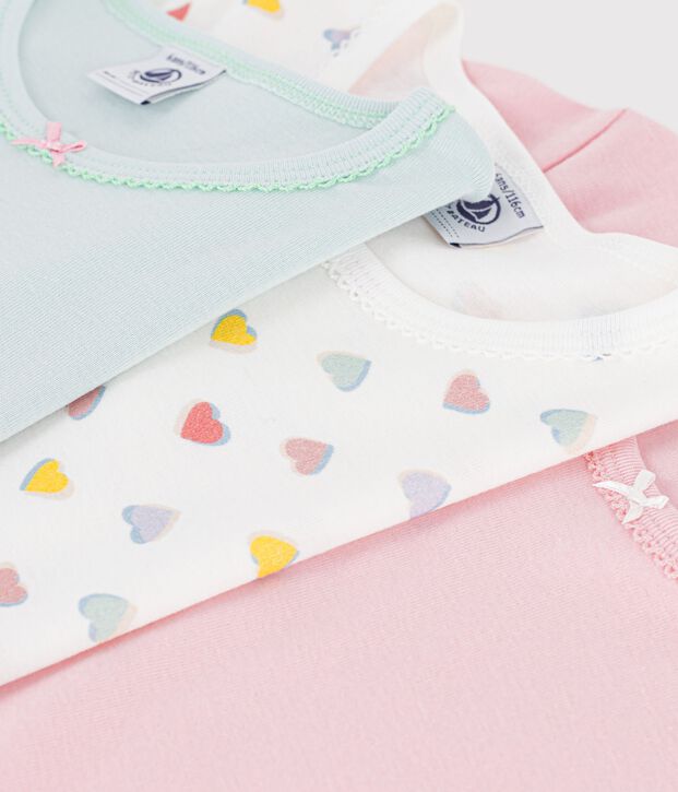 Pack of children's short-sleeved cotton T-shirts with hearts multicolor