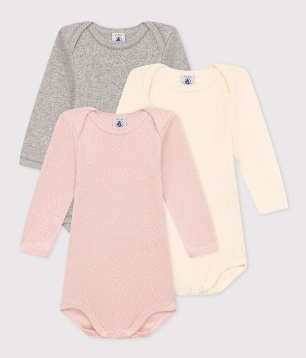 Babies' Plain Long-Sleeved Cotton Bodysuits - 3-Pack multicolor