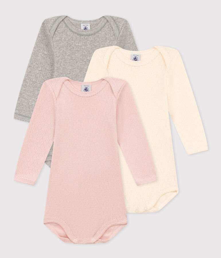 Babies' Plain Long-Sleeved Cotton Bodysuits - 3-Pack variante 1