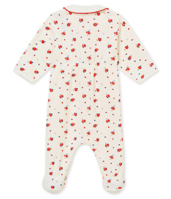 Baby girl's sleepsuit in brushed print soft cotton. MARSHMALLOW white/MULTICO white