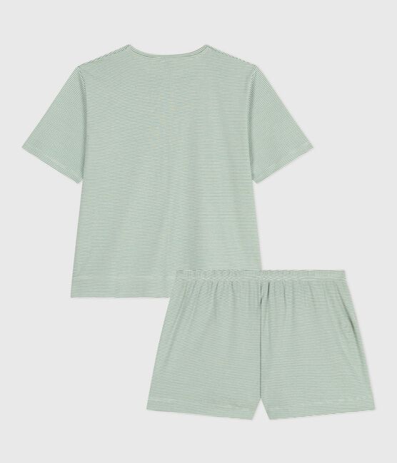 Women's short stripy cotton pyjamas SAULE /MARSHMALLOW