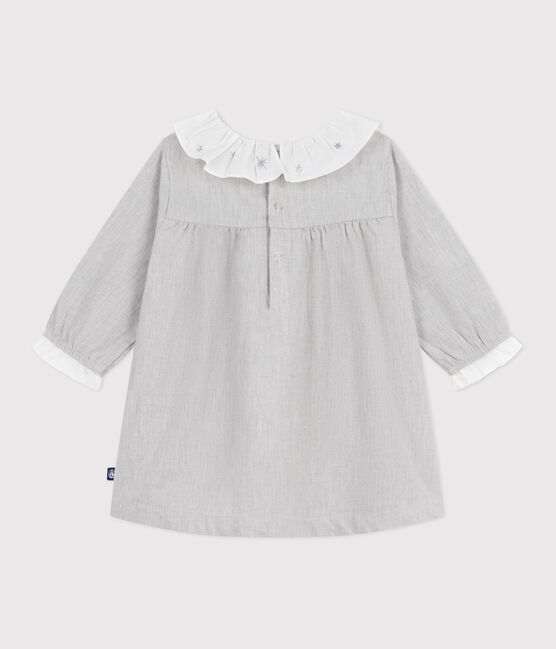 Babies' long-sleeved plain flannel dress with a collar FUMEE CHINE grey