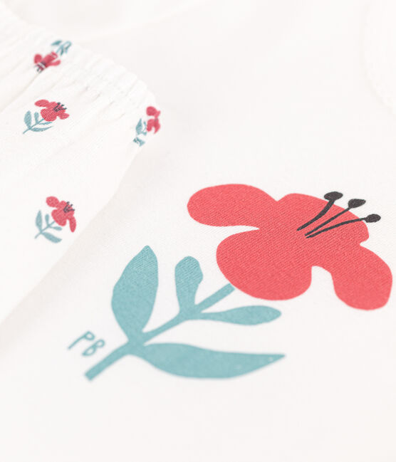 Girls' Floral Cotton Short Pyjamas MARSHMALLOW white/MULTICO white
