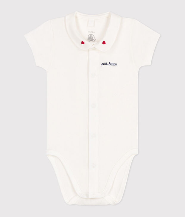 Newborns' short-sleeved cotton body with a collar white